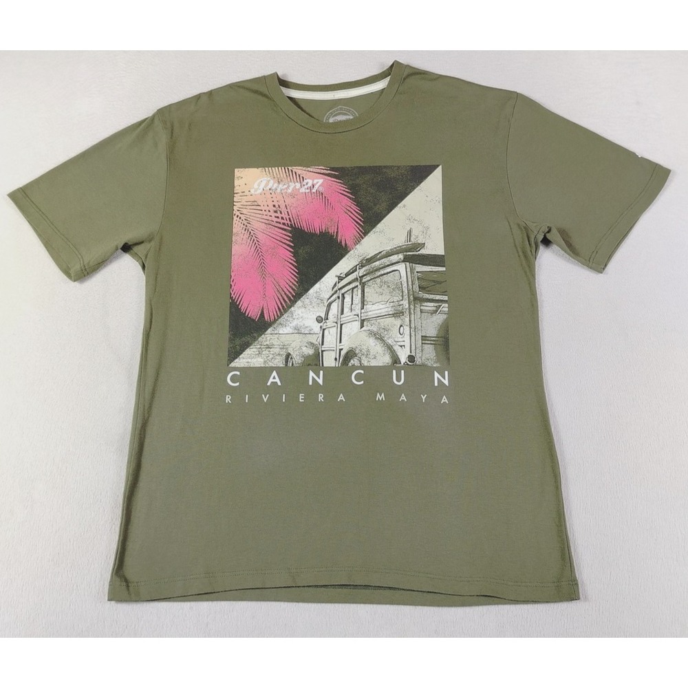 Pier27 Cancun Shirt Mens Medium Green Riviera Maya Surf Van Beach Graphic Tee